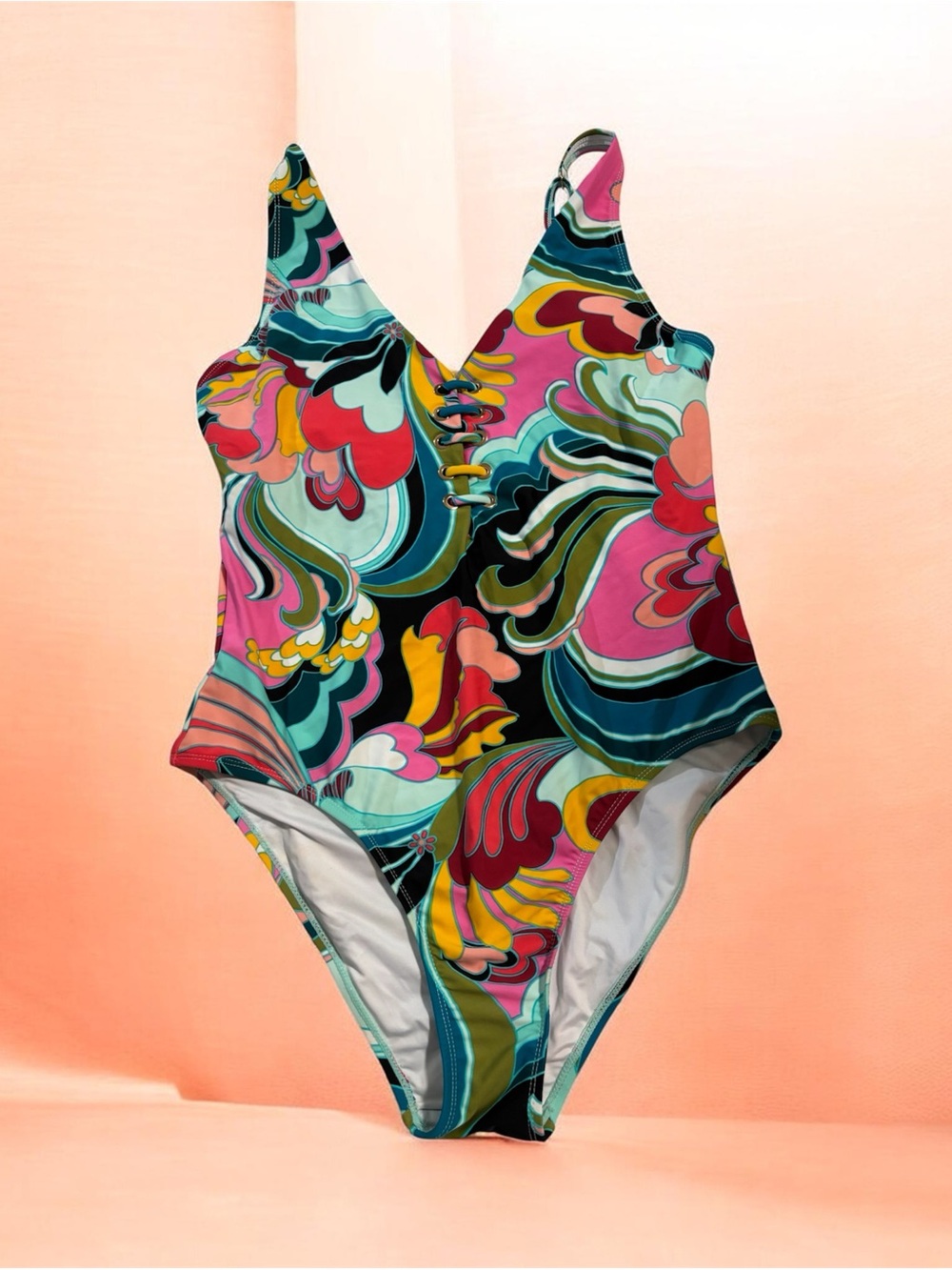 BCBGMaxAzria Multicolor Floral Swirl One-Piece - Pink, Teal, Yellow